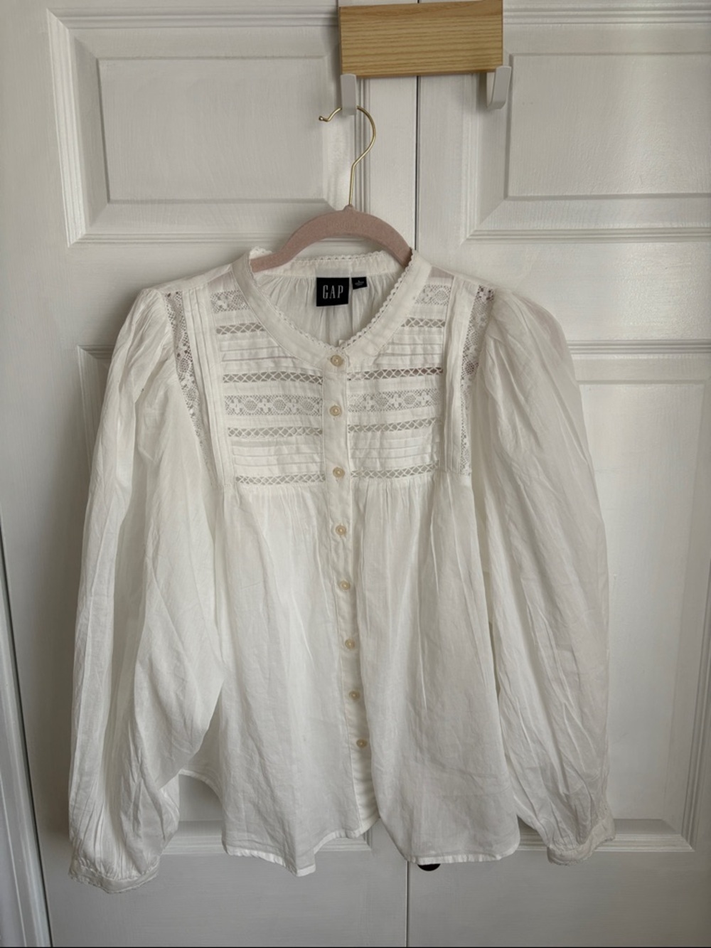 GAP White Lace-Panel Button-Down Blouse